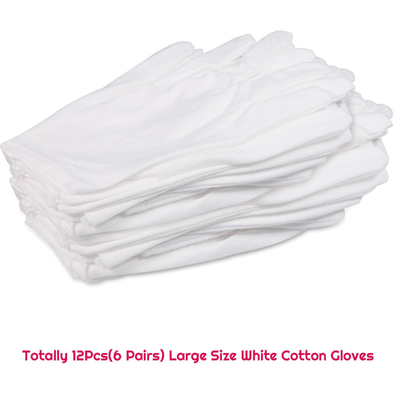 White Cotton Gloves, Anezus 6 Pairs Cotton Gloves Large Cloth Gloves for Women Dry Hands Eczema Moisturizing Serving Archival Cleaning Coin Jewelry Silver Costume Inspection