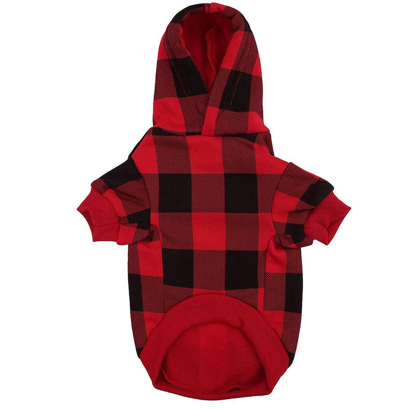 Plaid Dog Hoodie Pet Clothes Sweaters with Hat X-Small (Pack of 1) Red