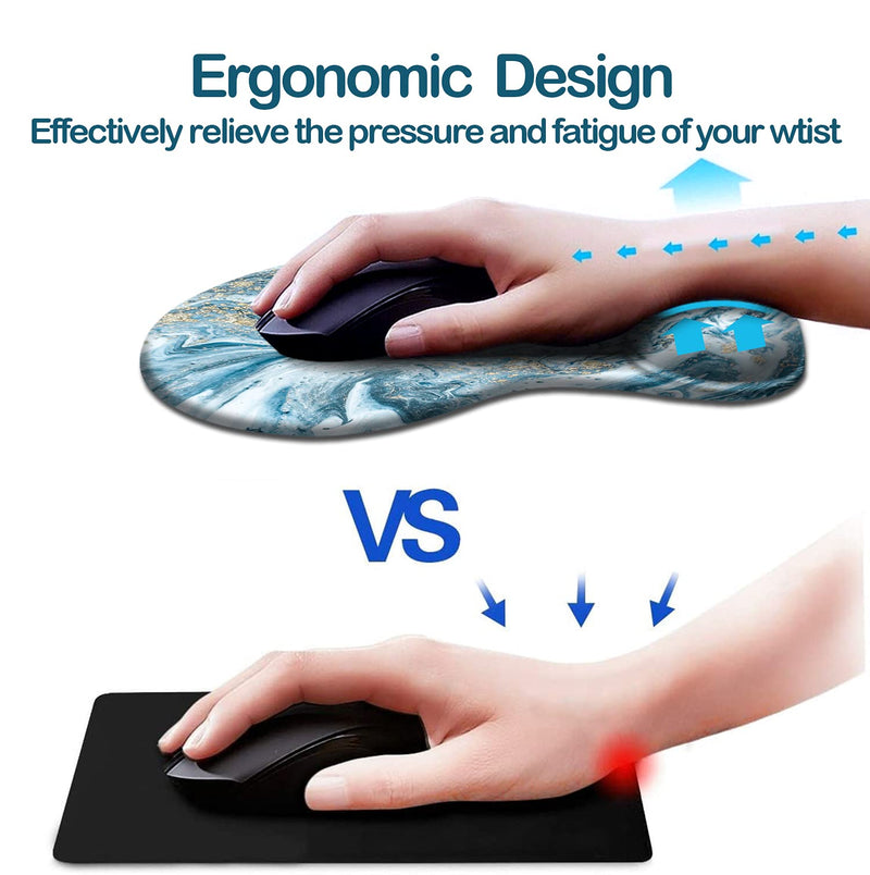 Dooke Ergonomic Mouse Pad with Wrist Support, Cute Mouse Pads with Non-Slip Rubber Base for Home Office Working Studying Easy Typing & Pain Relief Marble Blue