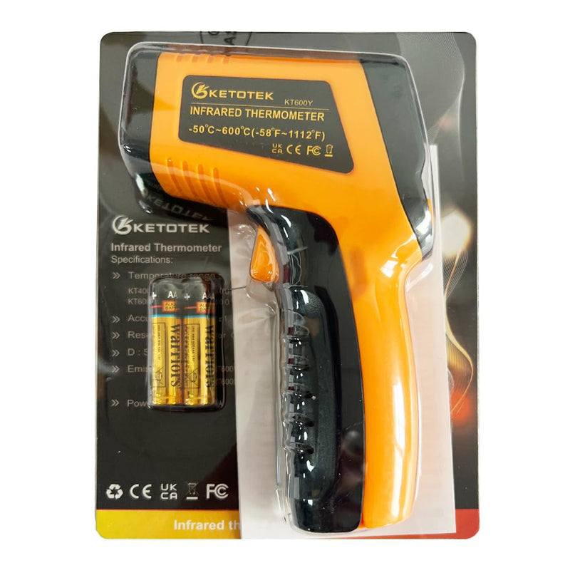 KETOTEK Infrared Thermometer Laser Digital IR Thermometer pyrometer Food Non-Contact Thermometer Gun -50-600℃(-58-1112°F) Thermometer Temperature Tester (Yellow) Yellow