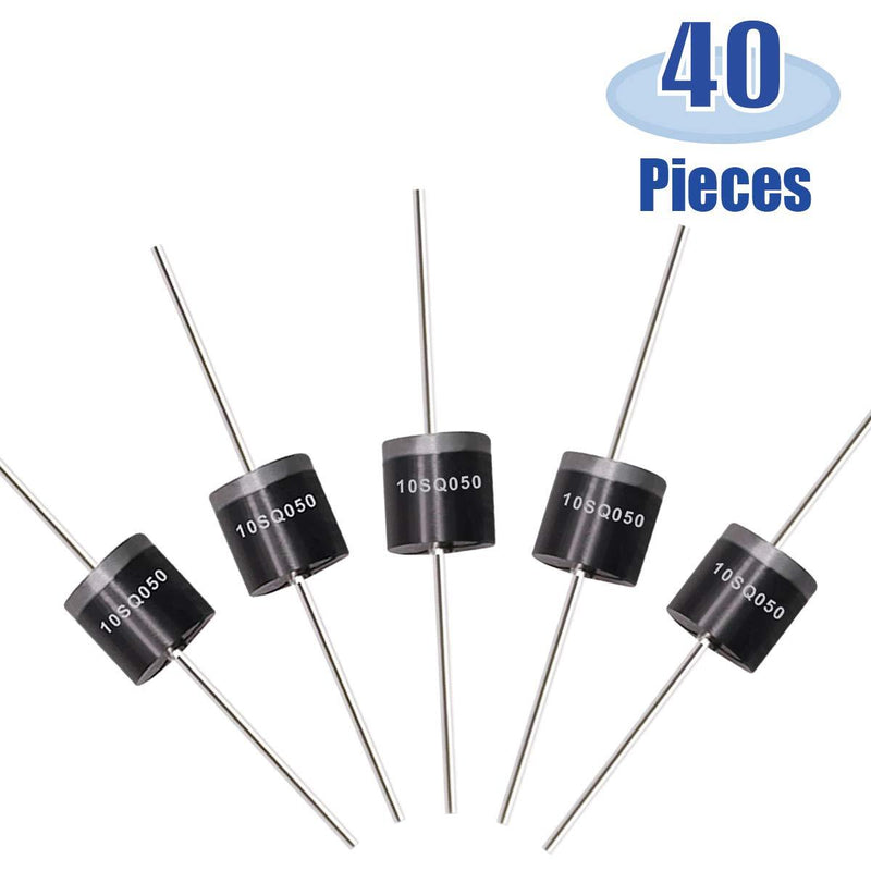 Tnisesm 40 Pcs 10SQ050 10A 50V Schottky Blocking Diode, Rectifiers Diode,Diode Axial Kit for Solar Panel