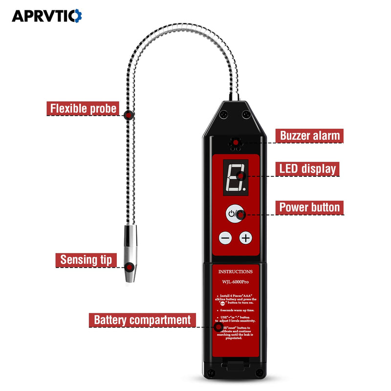 Aprvtio Refrigerant Leak Detector with LED Light, Halogen Leak Detector Freon Gas Leakage Tester HVAC Air Condition R22 R410A R134A R1234YF CFCs HCFCs HFCs Indicator WJL-6000PRO 2021 Upgrade WJL-6000PRO-UV