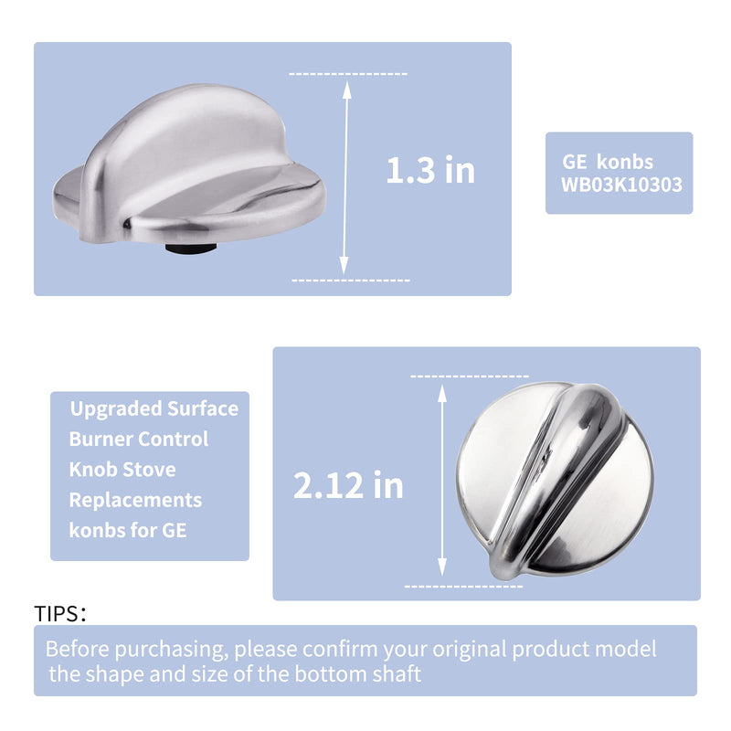 5 Packs WB03K10303 Upgraded Surface Burner Control Knob Stove Replacements konbs for GE,Heavy Duty Metal Cooktop Control Knob Replaces Part Numbers WB03K10208,AP4980246, 1810427, AH3486484, EA3486484