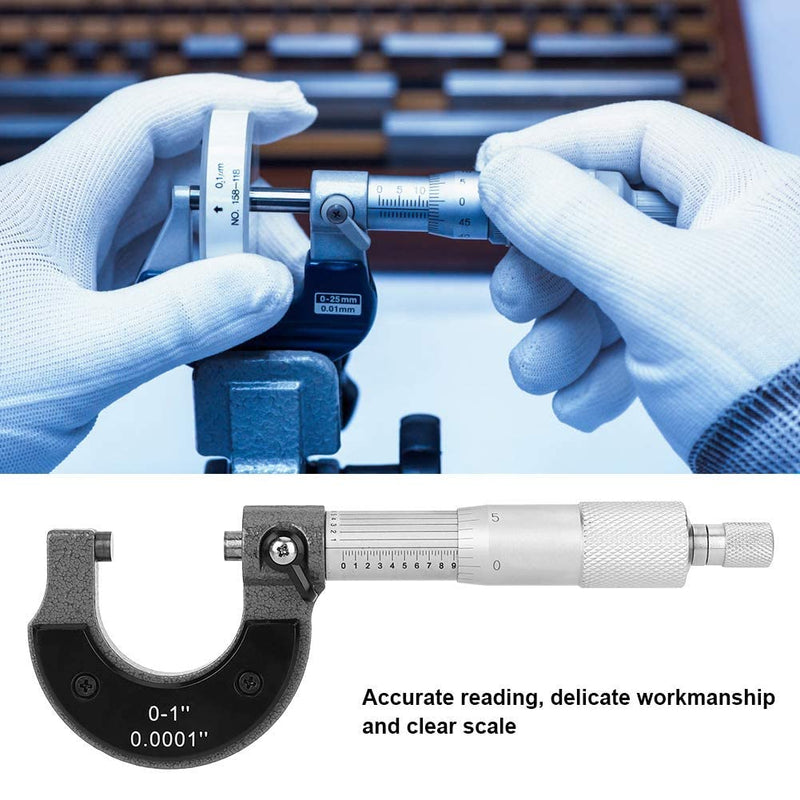 0-1Inch British System Outside Micrometer, 0.0001In Accuracy Micrometer Set with Wrench, Carbon Steel Premium Precision Machinist Tool