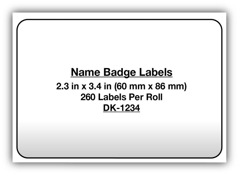 Brother Genuine DK-1234 Die-Cut Adhesive Name Badge White Paper Labels for Brother QL Label Printers, 2.3" x 3.4" (60mm x 86mm), 260 Labels per Roll, DK1234 1 Roll