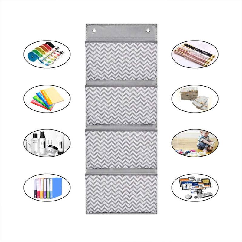 Eamay Wall Mount/Over Door File Hanging Storage Organizer - 4 Large Office Supplies File Document Organizer Holder for Office Supplies, School, Classroom, Office or Home Use, Wave Pattern 4 Pocket - Wave Pattern