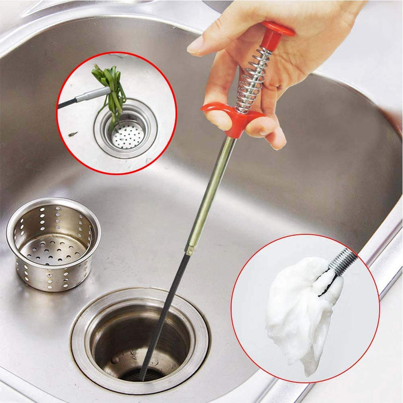 AUSAYE Reaching Assist Tool Pick Up Tool, 24 Inch Retractable Stick with 4 Claws,Snake & Cable Aid, Use to Grab Trash & Unclog Hair from Litter Pick, Home Drains, Sink, Toilet & Clean Dryer Vents