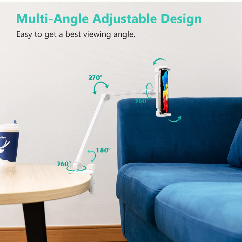 Surface Pro Mount, Tablet Holder, Inifispce Multi-Angle Adjustable Tablet Stand Holder for 4.7''- 13'' Screen Microsoft Surface Pro Series, iPad Pro 11 / 12.9, iPad, Mini, Air and More (White) White