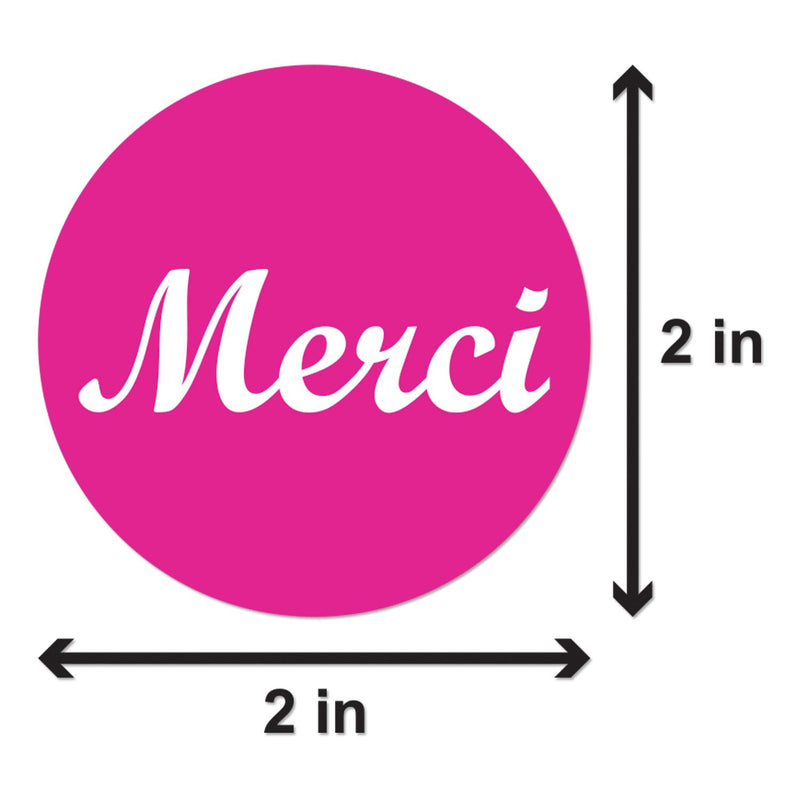 Merci Labels French Thank You 2" Round (Pink / 300 Labels per Roll / 1 Roll)