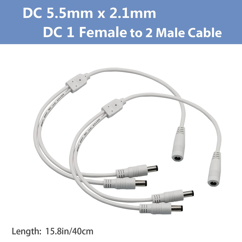 PAUTIX 2-Pack DC 1 Female to 2 Male 5.5mm X 2.1mm Splitter Cable DC Power Adapter for LED Strip Light CCTV Security Cameras(1 to 2) 2-Pack DC Splitter