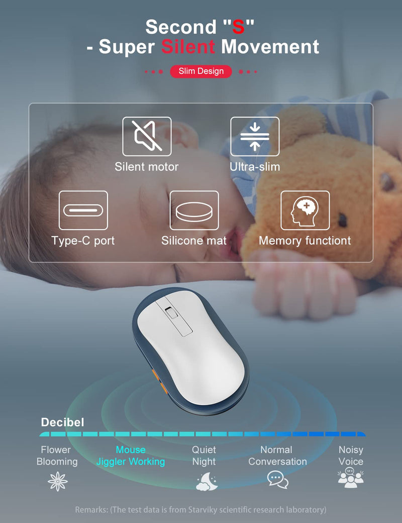 STARVIKY Undetectable Mechanical Mouse Jiggler, Ultra-Slim Automatic Mouse Mover, with On/Off Switch and Random Interval Timer, Active Mouse Moving Device, Driver-Free Mouse Wiggler Shaker Silently Large Ultra Slim