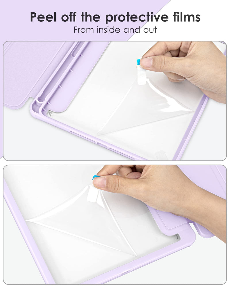 DTTOCASE Case for iPad 9th / 8th / 7th Generation 10.2 inch (2021/2020/2019 Released), Clear Back, TPU Shockproof Frame Cover[Built-in Pencil Holder,Support Auto Sleep/Wake] for ipad 10.2-Light Purple Light Purple