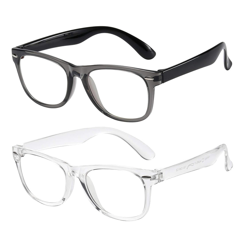 Kids Blue Light Blocking Glasses Girls Boys 2 Pack, Computer Video Gaming Glasses for Kids Girls Boys Age 3-10,Anti Blue Light & Headache (Transparent Black + Transparent) Transparent Black + Transparent