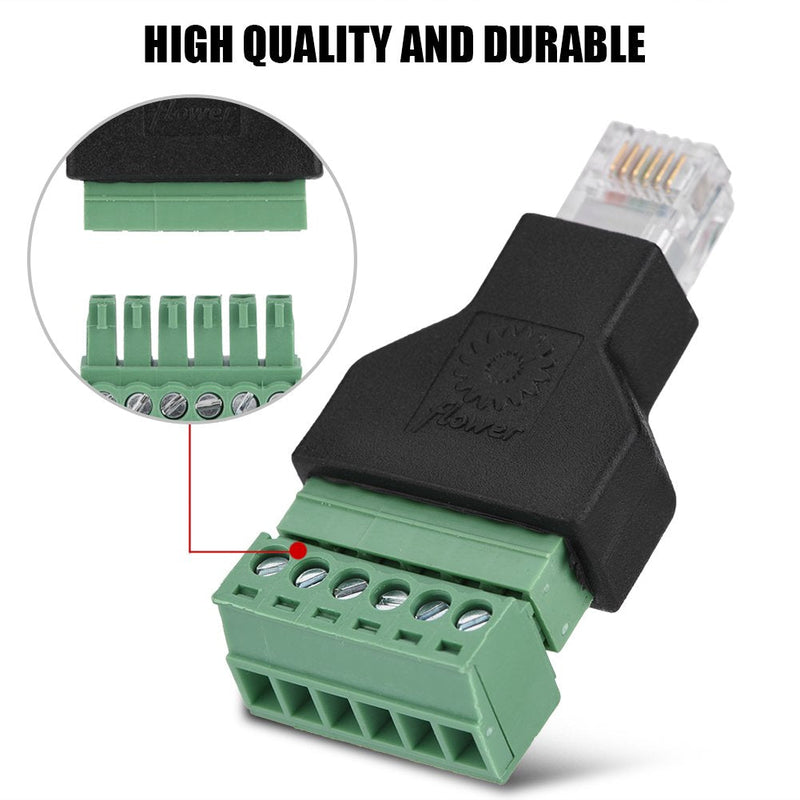 Cable Audio Adapter, Ethernet RJ12 6P6C Male to 6 Pin Screw Terminals Adapter Connector