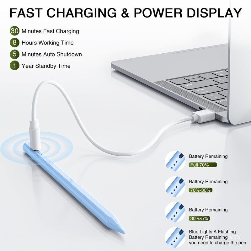 Pencil for iPad 2018-2022, HATOKU Quick Charging iPad Pencil 2nd Generation with Tilt & Palm Rejection, Apple Pen Compatible with iPad Air 3/4/5, iPad Mini 5/6, iPad 6-10 Gen, iPad Pro 11/12.9" (Blue) Light Blue