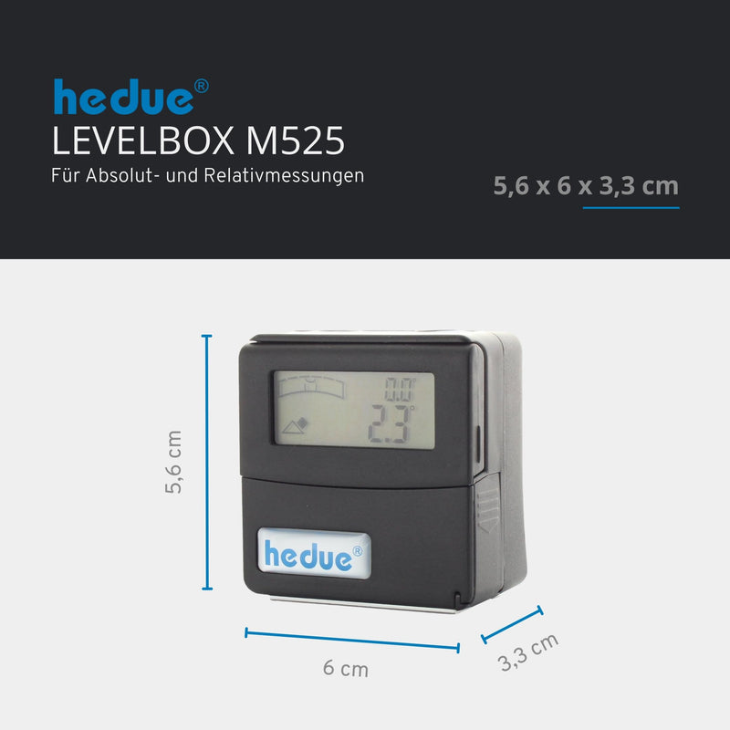 hedue® LevelBox M525 - Bevel Box magnetic for absolute and relative measurements, digital protractor, digital spirit level & inclinometer