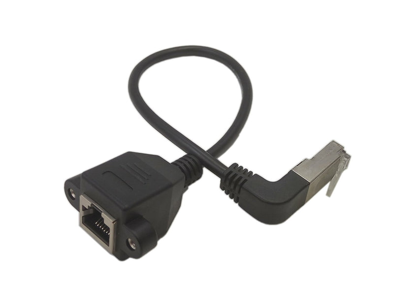 Qaoquda CAT6 Network Extension Cable,90 Degree RJ45 A Male to A Female Screw Panel Mount Extension Cable,Support Ethernet Cat 5e/Cat 6-10 inch (Down) Down