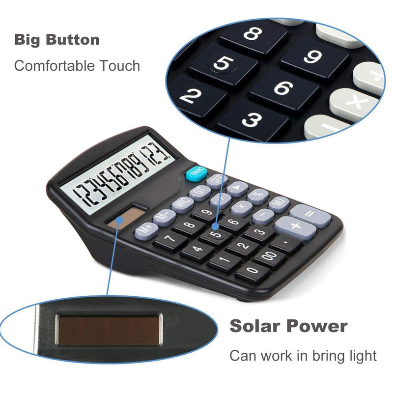 Desk Calculators Large Display 2 Pack,Solar Calculator, Basic Calculator with 12 Digits & Big button,Office calculator(Black)