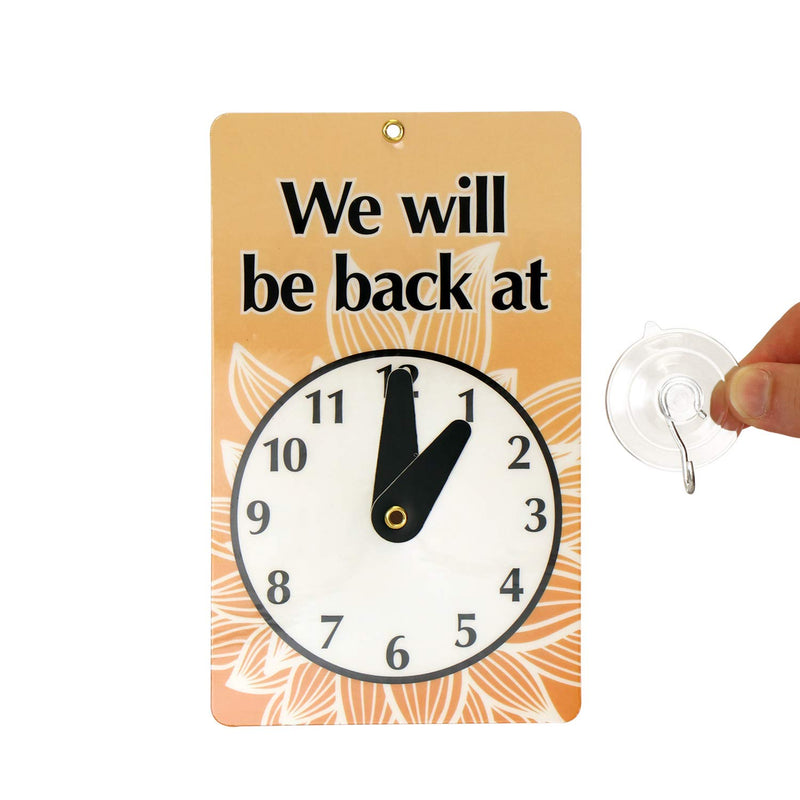 SmartSign “Will Be Back/Welcome We are Open” Two Sided Be Back Clock Sign | 7.75" x 4.75" Plastic Black and Brown