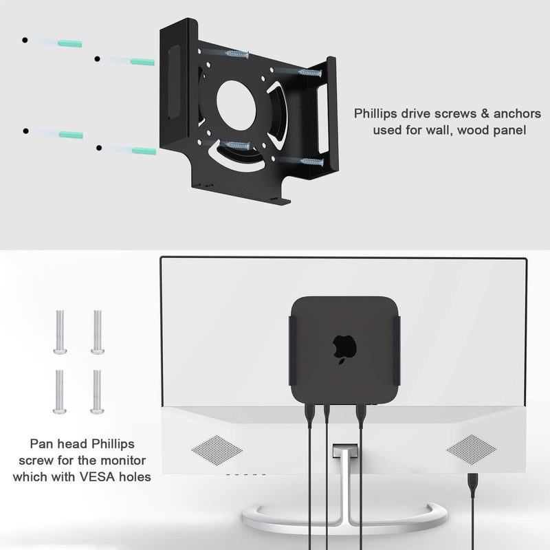 IFCASE Mac Mini M2 Mount, Heat Dissipation Design Anti-Scratch Behind Monitor, Under Desk, Wall Mount Stand for Mac Mini 2011 to 2023 M2 Pro, Compatible with VESA Hole (Black) Black