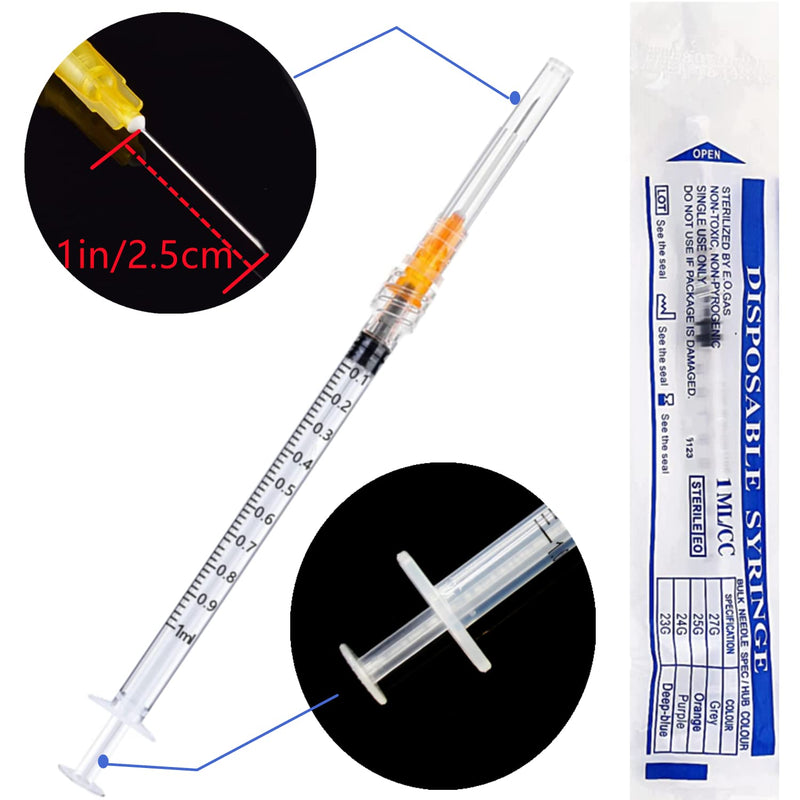 15Pack 1ml/cc Plastic Sterile Syringes with 25Ga and Cap, for Scientific Labs, Industrial Adhesives, Pet and Animal Injector, Individually Package 1ml-25Ga