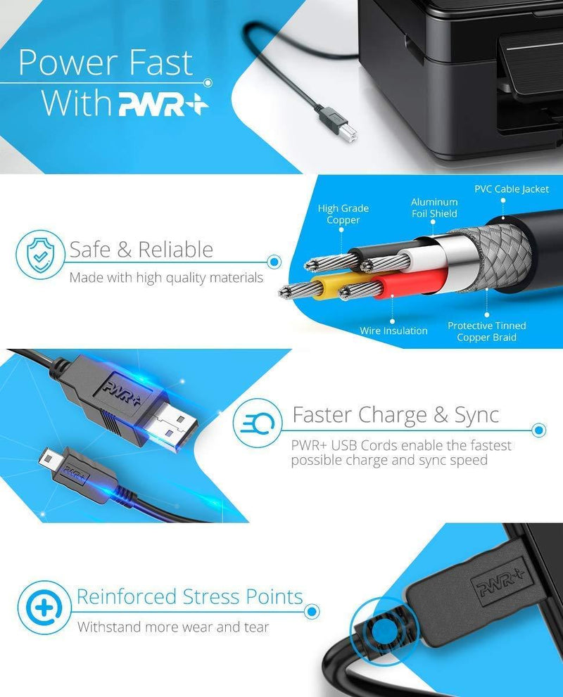 6 Ft Long USB-Printer-Cable 2.0 for HP OfficeJet Laserjet Envy; Canon Pixma; Epson Workforce Stylus Expression Home; Brother; Silhouette Cameo; Dell Scanner Fax High Speed Cord 2.0 (1.8 Meters)