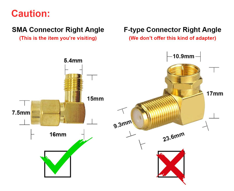 SMA Right Angle Male to Female Connector RP-SMA 90 Degree Adapter (2 Pcs) 2 Pcs