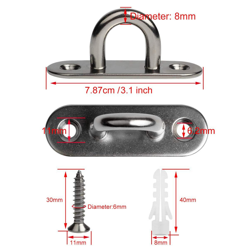 WOFTD 4-Pack M8 Strip Type Eye Plate 3.1 inch 304 Stainless Steel Ceiling Hook Ring Hooks with Enclosed Hook Boat Rigging Heavy Duty Ceiling & Wall Mount Hanging Hardware Fitting 3.1" M8, 4-Pack