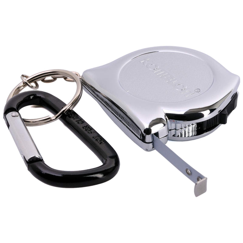 KOMELON KMC-74K Pro Easy Chrome Case Tape Measure 3m x 6mm Metric Rulers Key Chain Key-Ring with Carabiner Clip Accessory