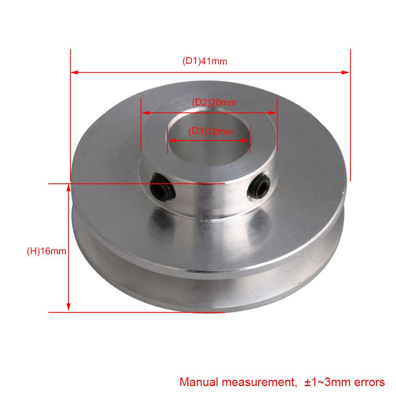 BQLZR 41x16x12MM Silver Aluminum Alloy Single 12MM Fixed Bore Pulley for Motor Shaft 3-5MM PU Round Belt