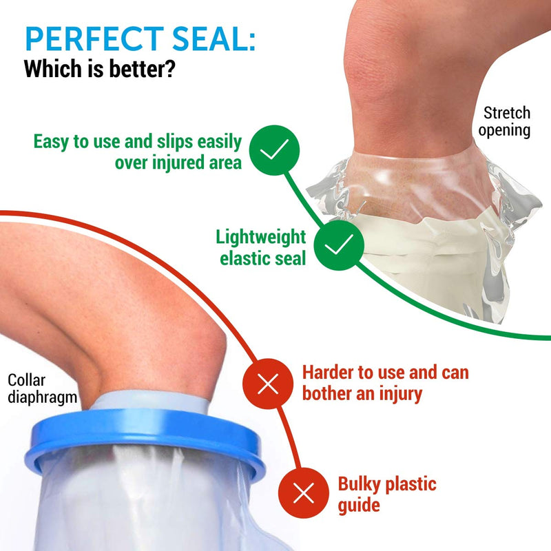 100% Waterproof Cast Cover Leg - 【Watertight Seal】 - Reusable 2 pk Cast Protector for Shower Leg Adult Knee, Ankle, Foot - Half Leg Covers