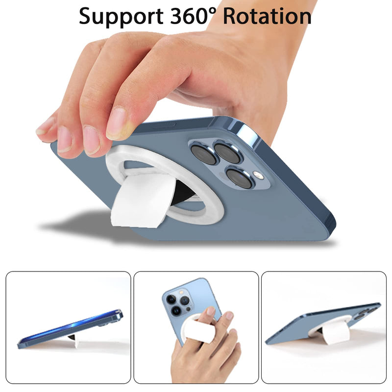 (2 Pack) NTidea Phone Grip, Upgraded Removable Magnetic Phone Snap 360°Rotation Finger Phone Stand Silicone Adjustable Phone Ring Holder, White