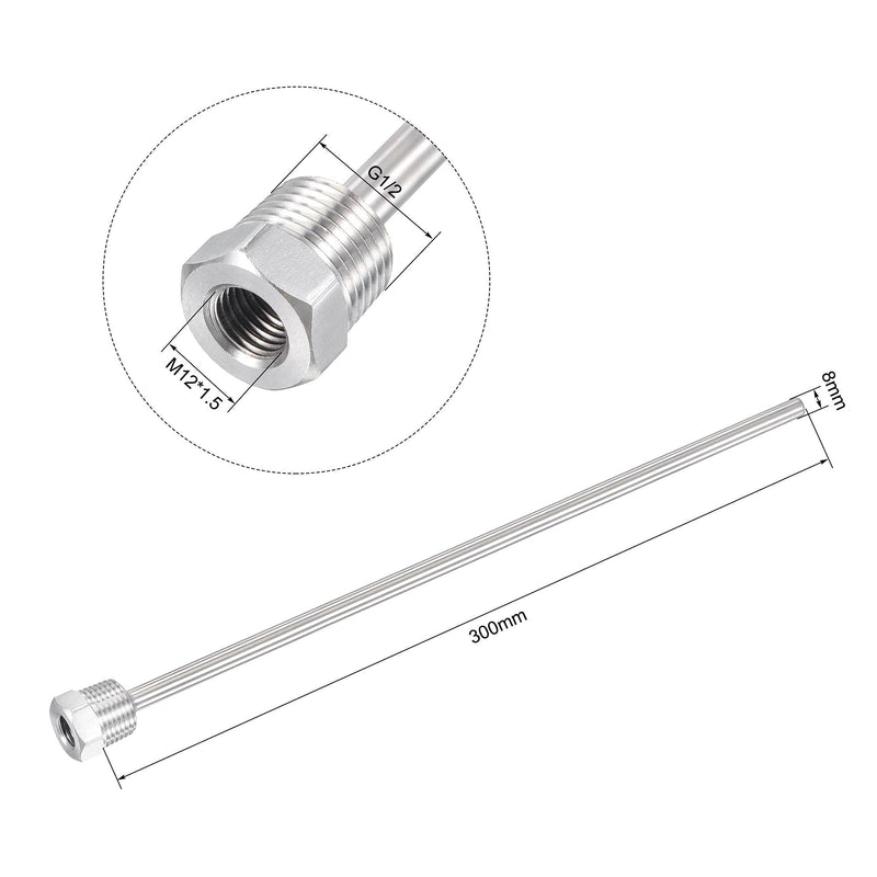 sourcing map 8mm diameter G1/2 protective tube weld-free stainless steel 304 300mm length for beer fermenter