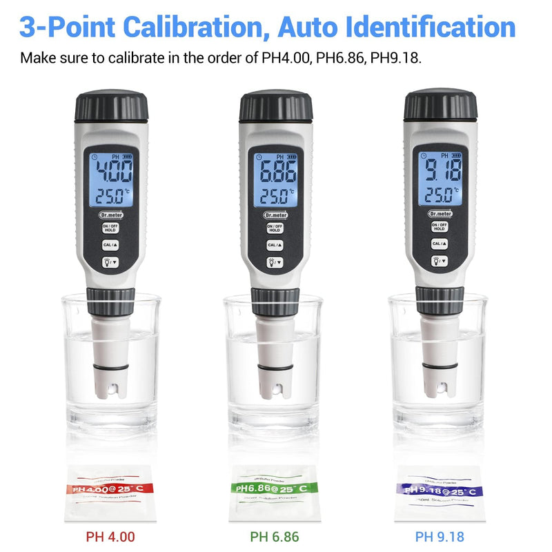 PH measuring device, Dr.meter pH meter accuracy pH ±0.01, measuring range pH 0-14, digital PH tester with LCD ideal for drinking water, swimming pool, aquarium, fish pond, pool, spa or laboratory 1