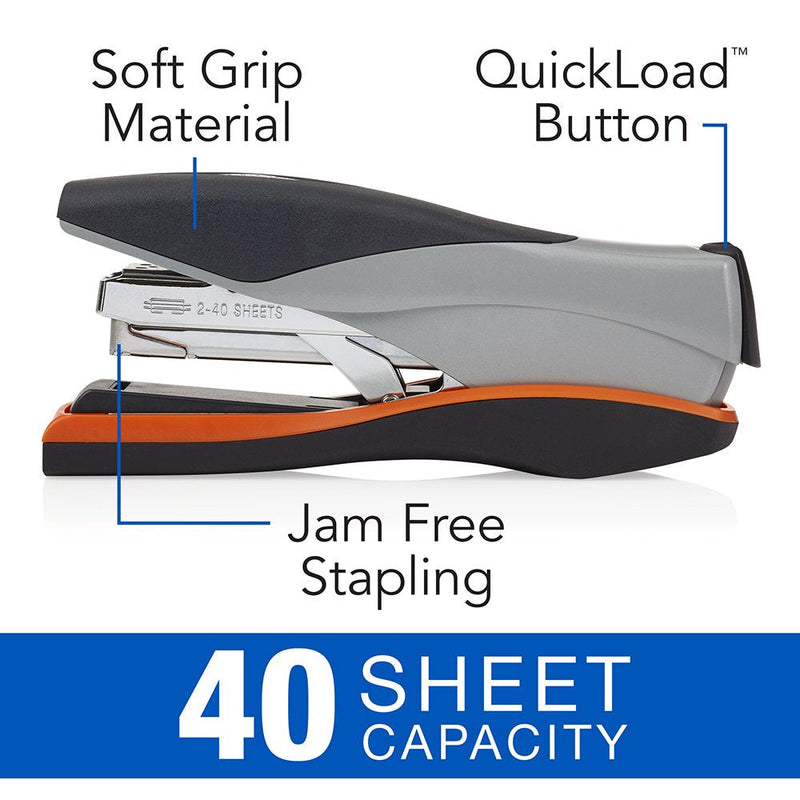 Swingline Stapler, Optima 40, 40 Sheet Capacity, Low Force, Full Strip, Silver/Orange/Black/ (87840)