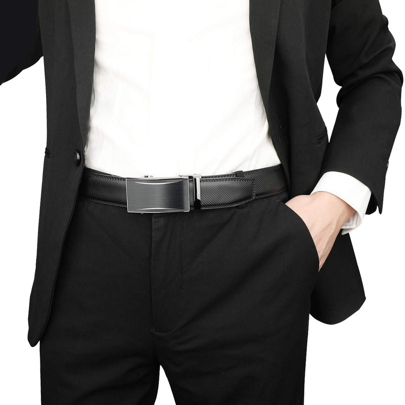 Lavemi Men's Real Leather Ratchet Dress Belt with Automatic Buckle,Elegant Gift Box Adjustable from 20" to 44" Waist Black Style1