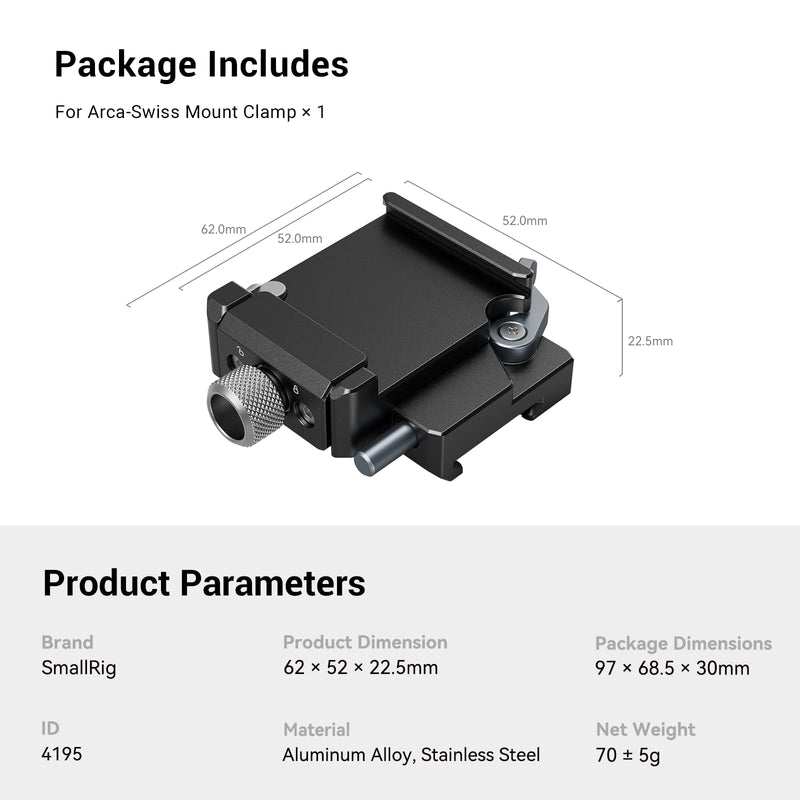 SmallRig RS 3 Mini Quick Release Clamp for DJI RS 3 Mini, for Arca-Swiss Mount Clamp - 4195