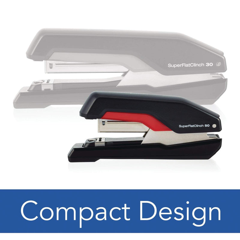 Swingline Stapler, SuperFlatClinch 50, Half Strip Desktop Stapler, 50 Sheet Capacity, Black/Red (5000599A) Compact