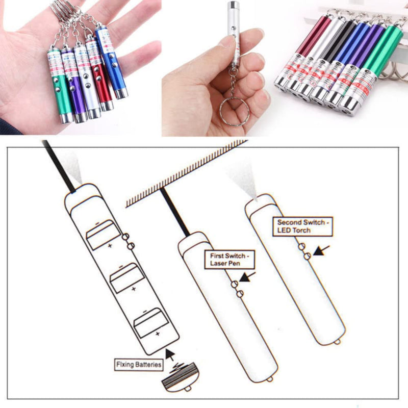 Mini Cat Toys Laser Pointer Pen Keychain Flashlight Funny Dog Stick Pet Lamp White Light LED Infrared Button Electronics Included (6 Color Mix Pack, 6 Color Mix) 6 color mix Pack