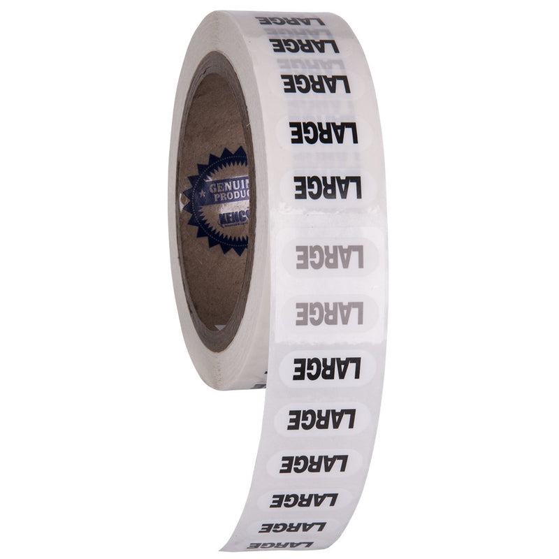 Clothing Size Strip Labels - 1.25" X 5" - 250 Strips Per Roll - Clear with Black and White Ink by Kenco (Large) Large