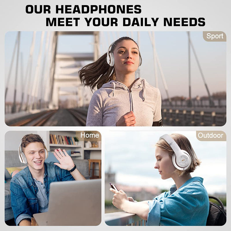 6S Wireless Bluetooth Headphones Over Ear, Hi-Fi Stereo Foldable Wireless Stereo Headsets Earbuds with Built-in Mic, Volume Control, FM for iPhone/Samsung/iPad/PC (White & Gold) White &Gold