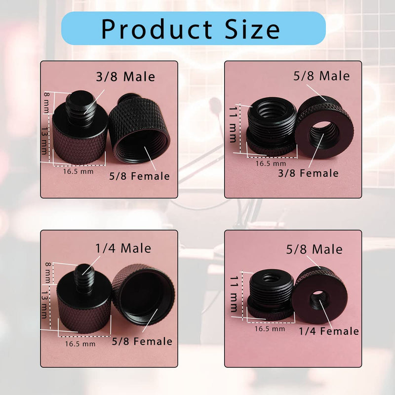 4 Pieces Mic Screw Adapter, 5/8 Female to 3/8 Male and 3/8 Female to 5/8 Male, 5/8 Female to 1/4 Male and 1/4 Female to 5/8 Male, Mic Thread Adapter, Microphone Adapter