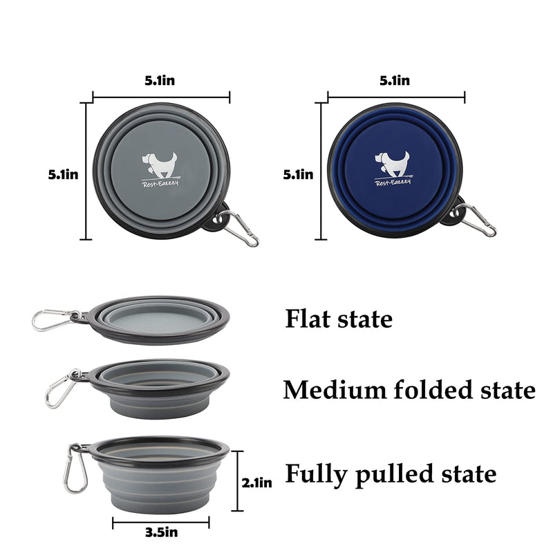 Expandable Dog Bowls for Travel, 2-Pack Dog Portable Water Bowl for Dogs Cats Pet Foldable Feeding Watering Dish for Traveling Camping Walking with 2 Carabiners, BPA Free S grey&navy