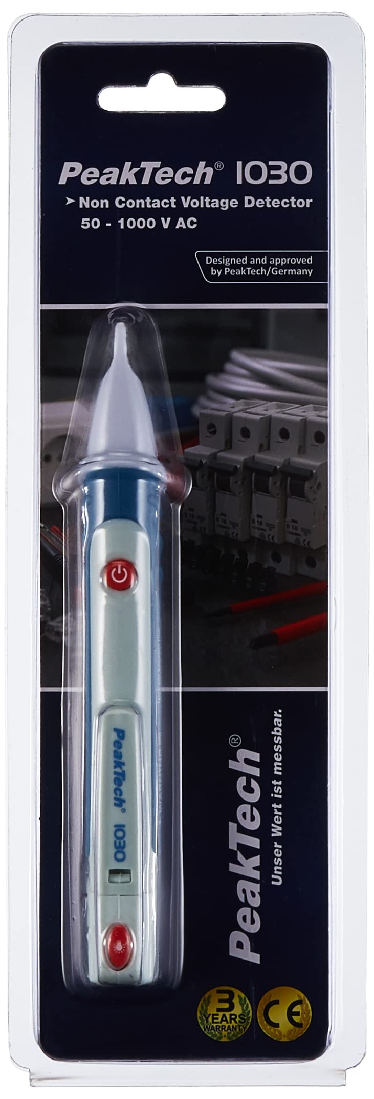 Peak Tech P 1030 - Contactless AC voltage tester with LED lamp, 50 - 1000 V operating range, non-contact voltage tester, tester, pen hand multimeter, acoustic signal - 157 x 26 mm single
