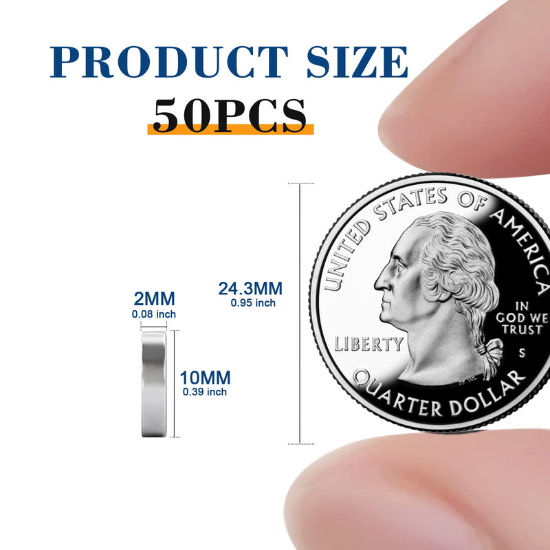 TRYMAG Magnets, 50 PCS Small Refrigerator Magnets Round Disc Magnets, Premium Brushed Nickel Cylinder Office Magnets for Crafts, DIY, Whiteboard and Fridge Magnets,Silvery,10x2mm 50pcs 10X2mm 50Pcs