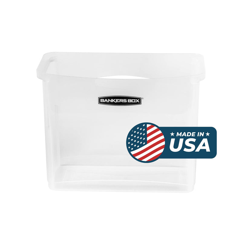 Bankers Box Portable Open Desktop Plastic File Box, Clear Organizer Bin, Side Handles, 9.8 H x 12 W x 6.3 D