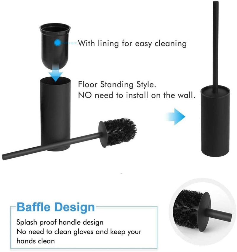 Stainless Steel 304 Rubber Painted Black Toilet Brush Cleaning Tool Holder with Toilet Brush