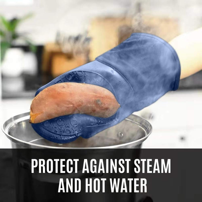 HOMWE Professional Silicone Oven Mitt, Oven Mitts with Quilted Liner, Heat Resistant Pot Holders, Flexible Oven Gloves, Blue,1 Pair, 13.7 Inch Royal Blue