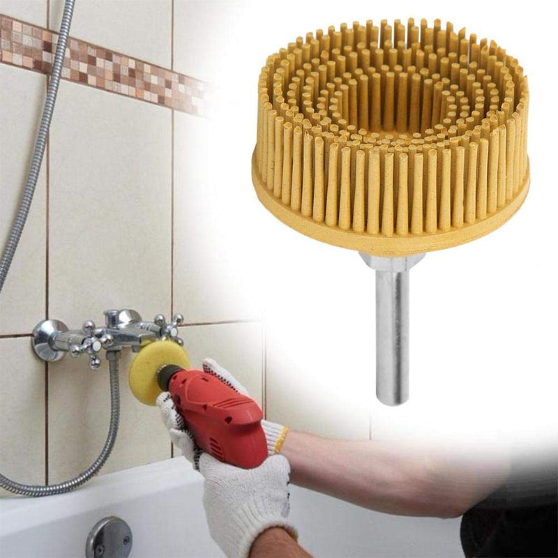 Bristle disc with connecting rod, drill accessories for metal, fine machining, cleaning, polishing, grinding, deburring, removing rust scratches (Yellow 80#) Yellow 80#