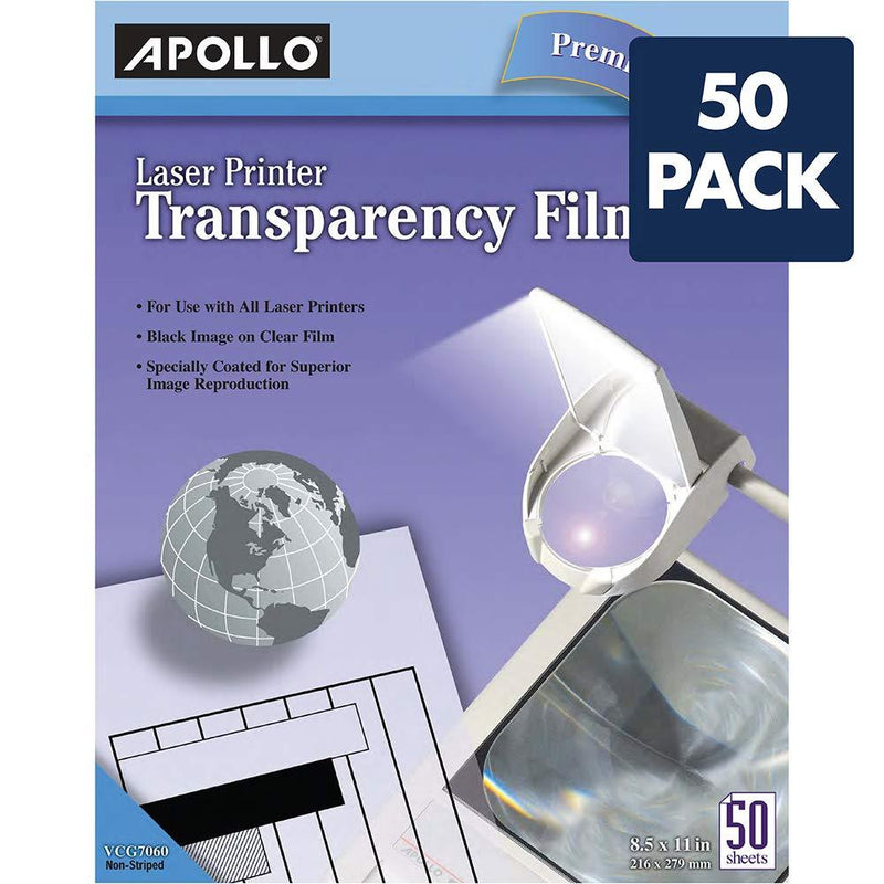 APOLLO Transparency Film for Laser Printers, Black on Clear, 50 Sheets/Pack (CG7060) (VCG7060E)